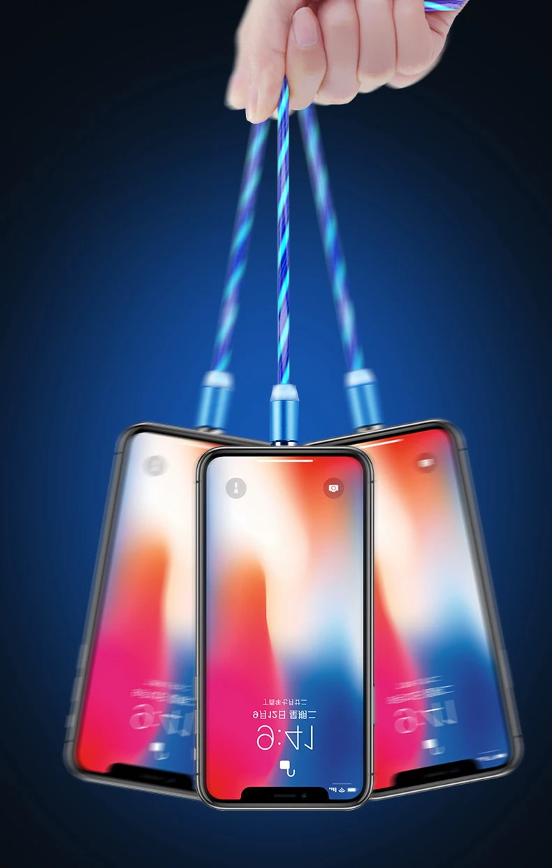 Customized Logo TPE Material 2.4A Magnetic 3in1 Usb Cable with LED Flash Light Universal Mobile Phone Charger Cable UC002