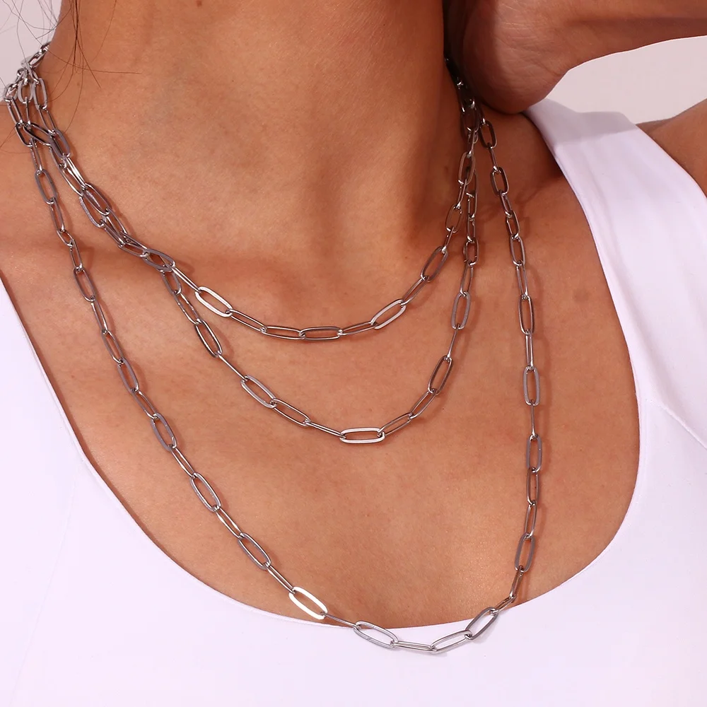 Anti Tarnish Jewelry Paper Clip Chain Necklace Pvd Gold Plated