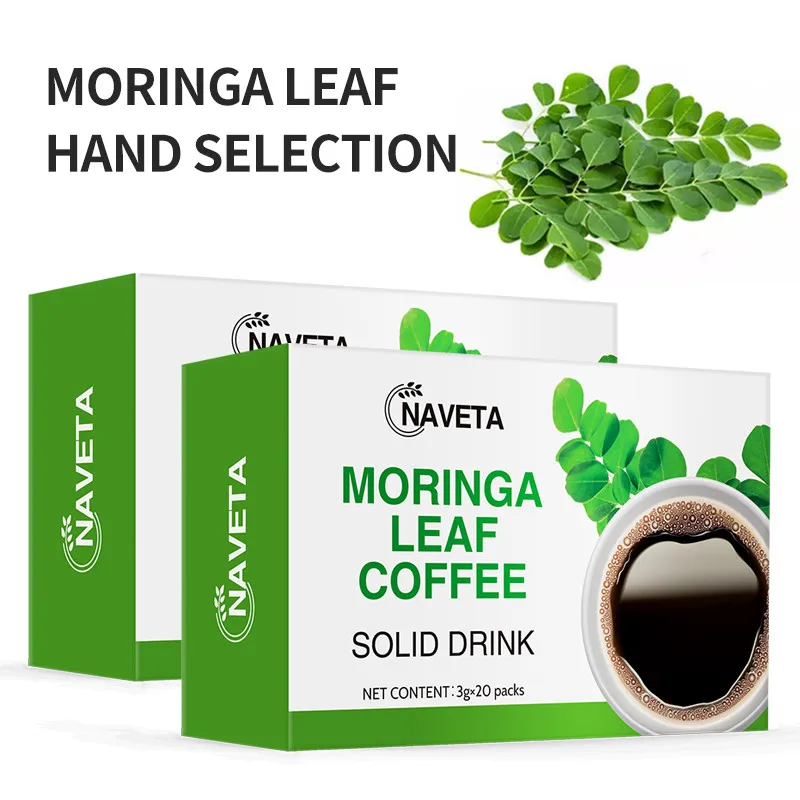 Private Brand Natural Moringa Leaf Instant Coffee Powder Sweet Chocolate Flavor Box Packaging Fat Burning and Detox Effects