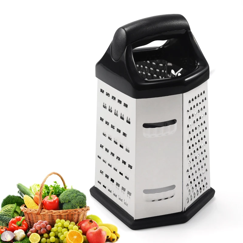 6 Sided Stainless Steel Grater With Box Cheese Grater Vegetable Cutter