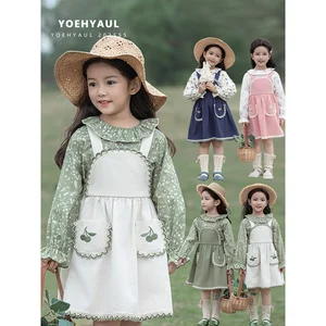 YOEHYAUL C3266 1-8T Embroidery Kids Summer Overalls Custom Logo Cotton Linen Baby Girl Kids Overalls Dress