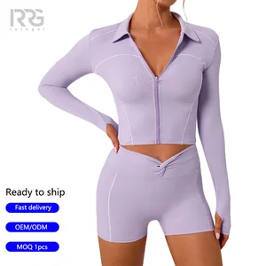 Roregal Workout Gym Activewear Fitness Turn-Down Collar Zip up Jacket Women's Barely-There Sport Yoga Jacket