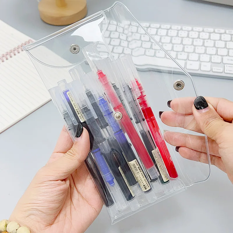 Wholesale Glitter Clear Pen Bag Holographic PVC Pencil Pouch Envelope Coin Purse with Snap Button Storage Bags