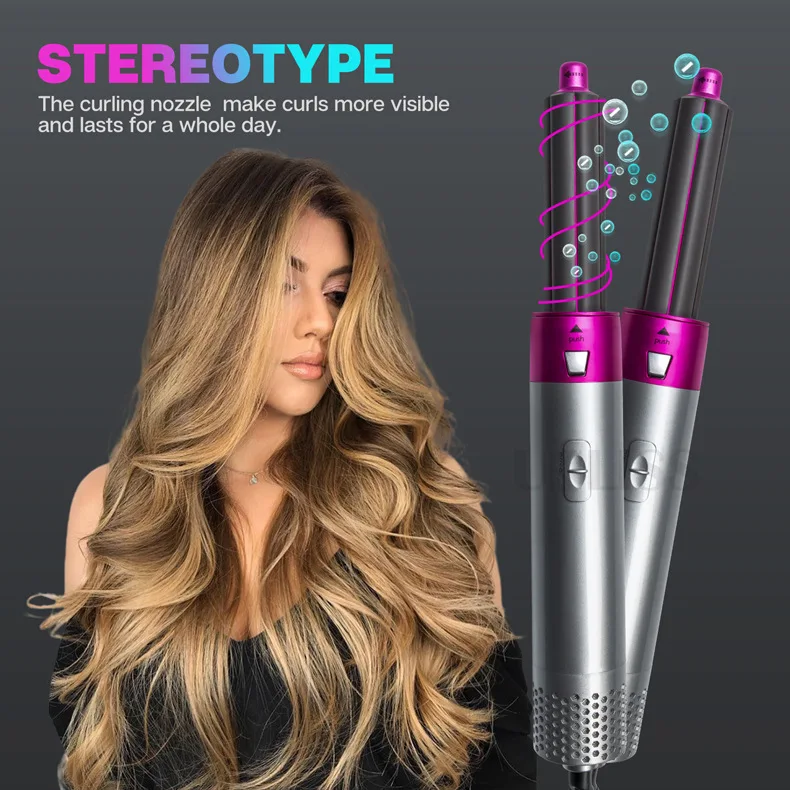 Hot Air Styler Comb Curling Iron Roll Styling Brush Hair Dryer Blow 5 In 1 Rotating Brush With Nozzles 3 Heat Setting.jpg
