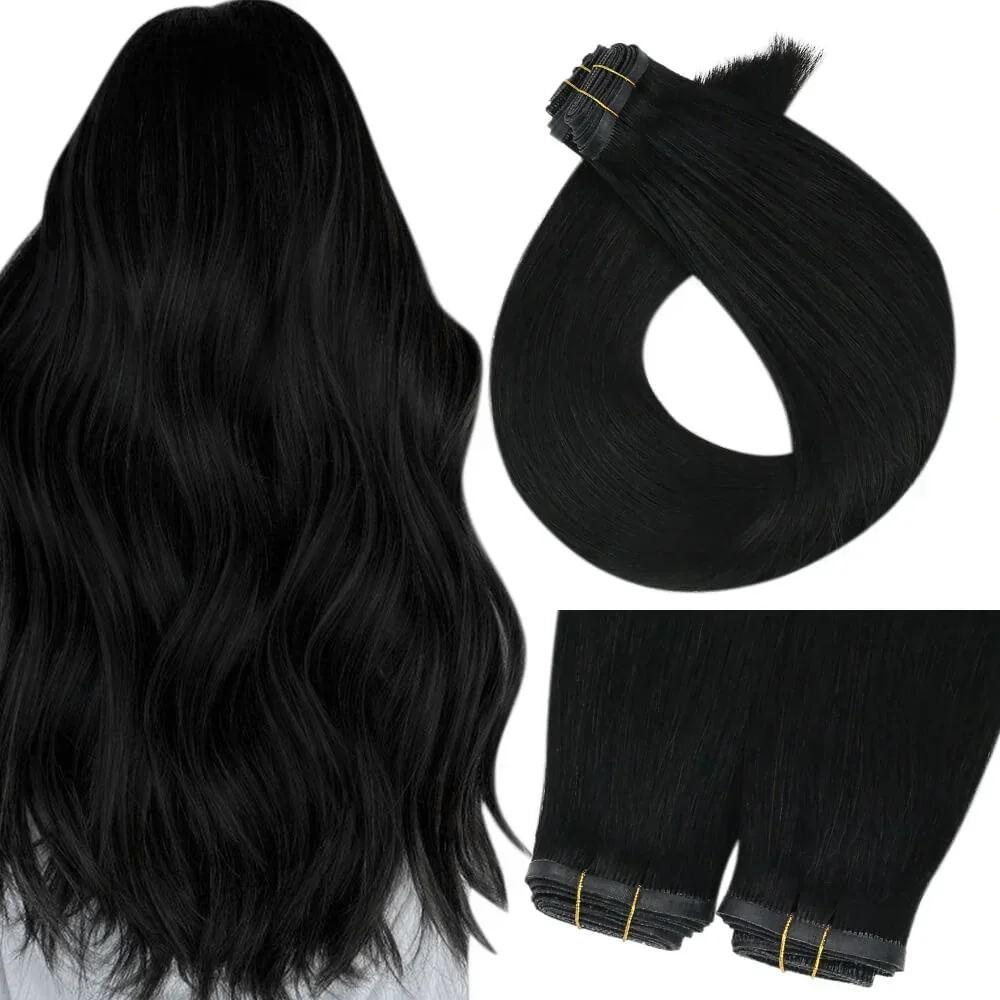 LaaVoo Extension per capelli con trama piatta in seta 100% veri capelli umani brasiliani 50 g/p Trama per capelli cucita in PU senza cuciture da 16-24 pollici di alta qualità_voghion.com