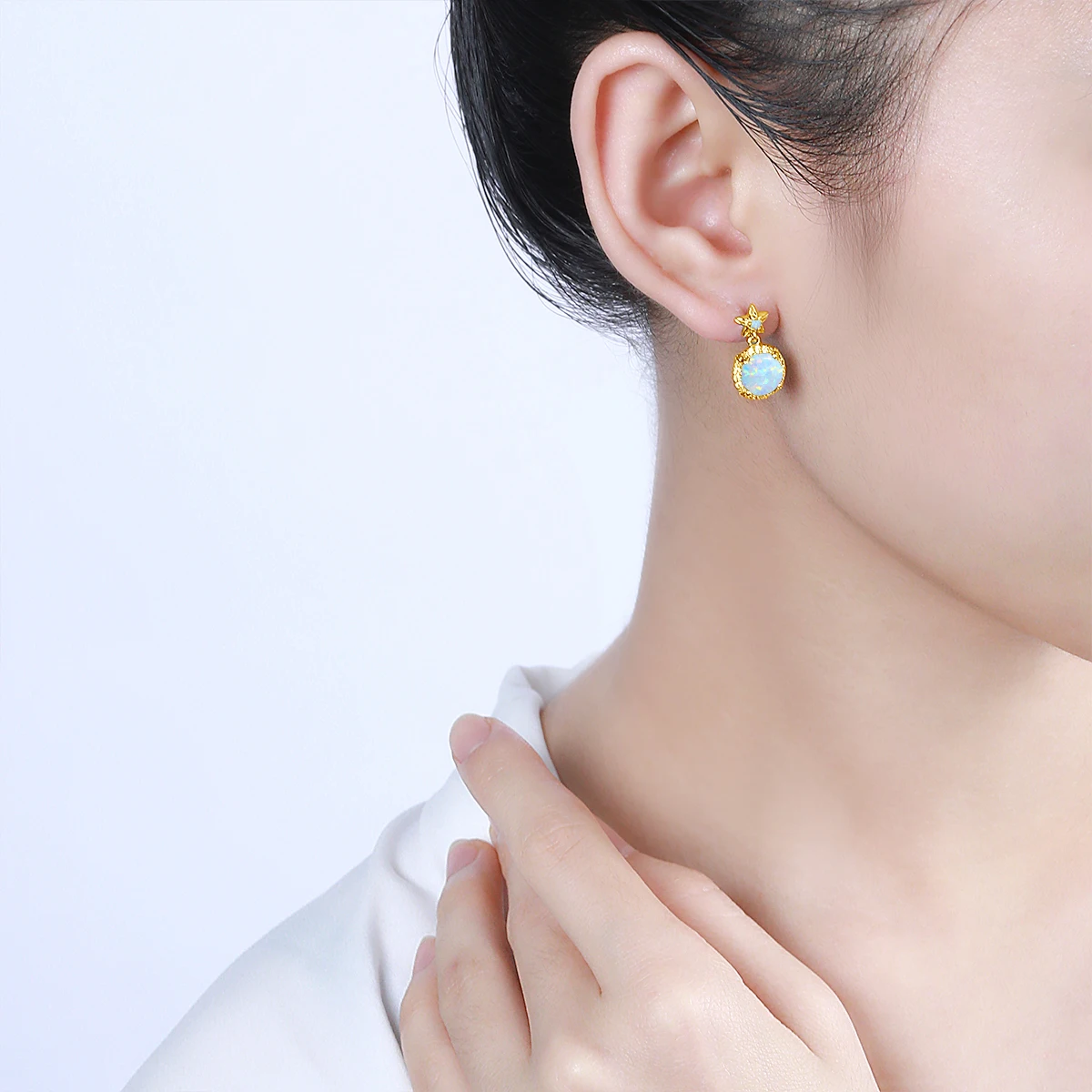 Factory Custom Trendy High Quality Real 925 Silver Jewelry Wholesale Women Birthstone Gemstone 18K Gold Opal Studs Earring