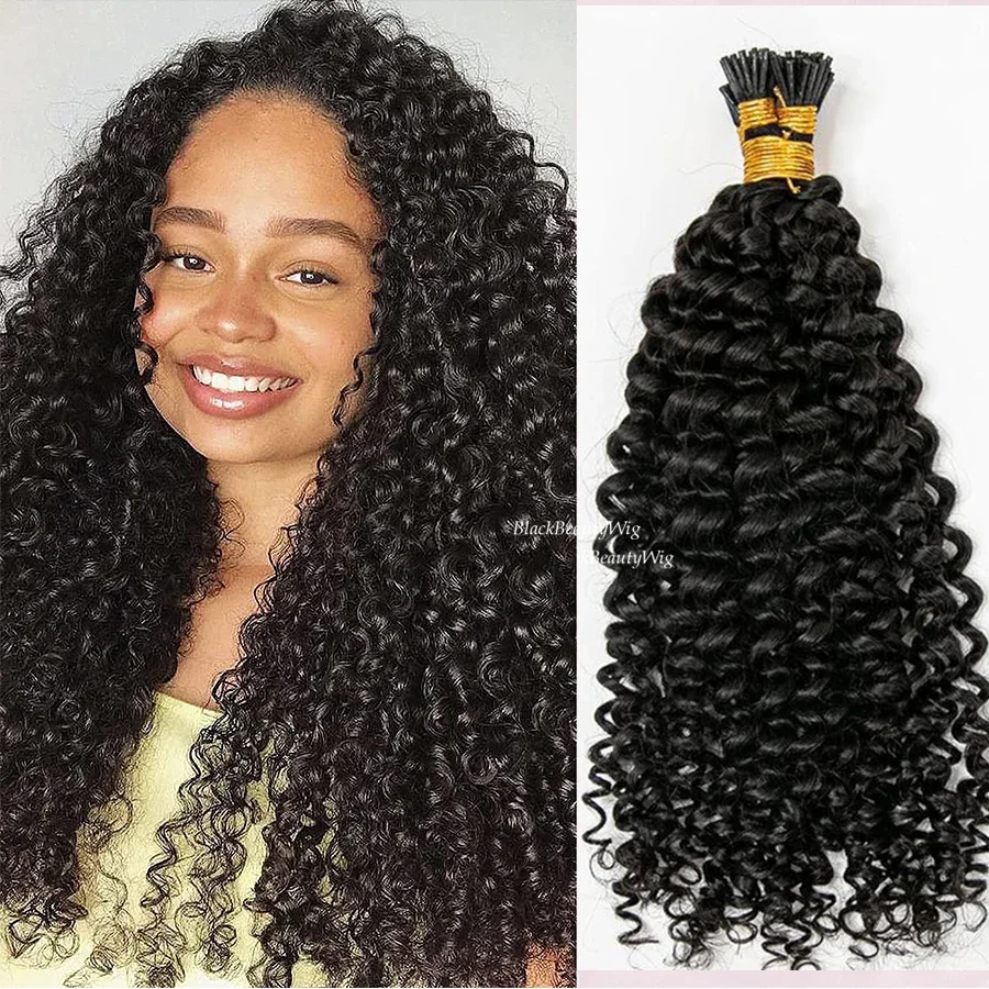 Kinky Curly Peruvian Remy Human Hair Extension Deep Curly I Tip Hair_voghion.com
