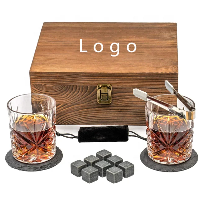 Whiskey Stones Gift Set for Men - 2 Glasses, 8 Chilling Rocks & Wooden  Box - Whi