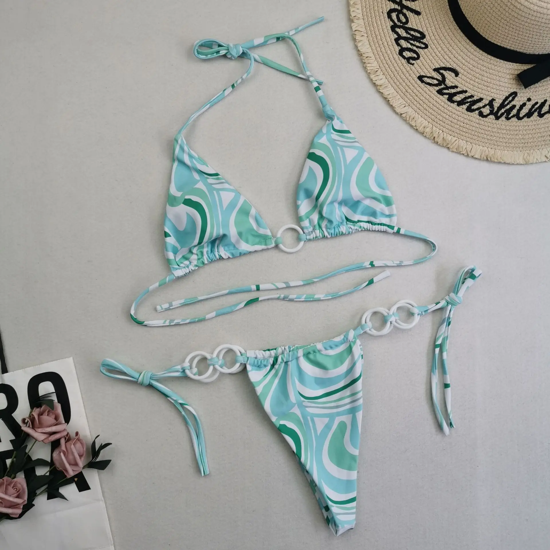 沙滩比基尼泳装印花肩带女沙滩装泳衣女泳装