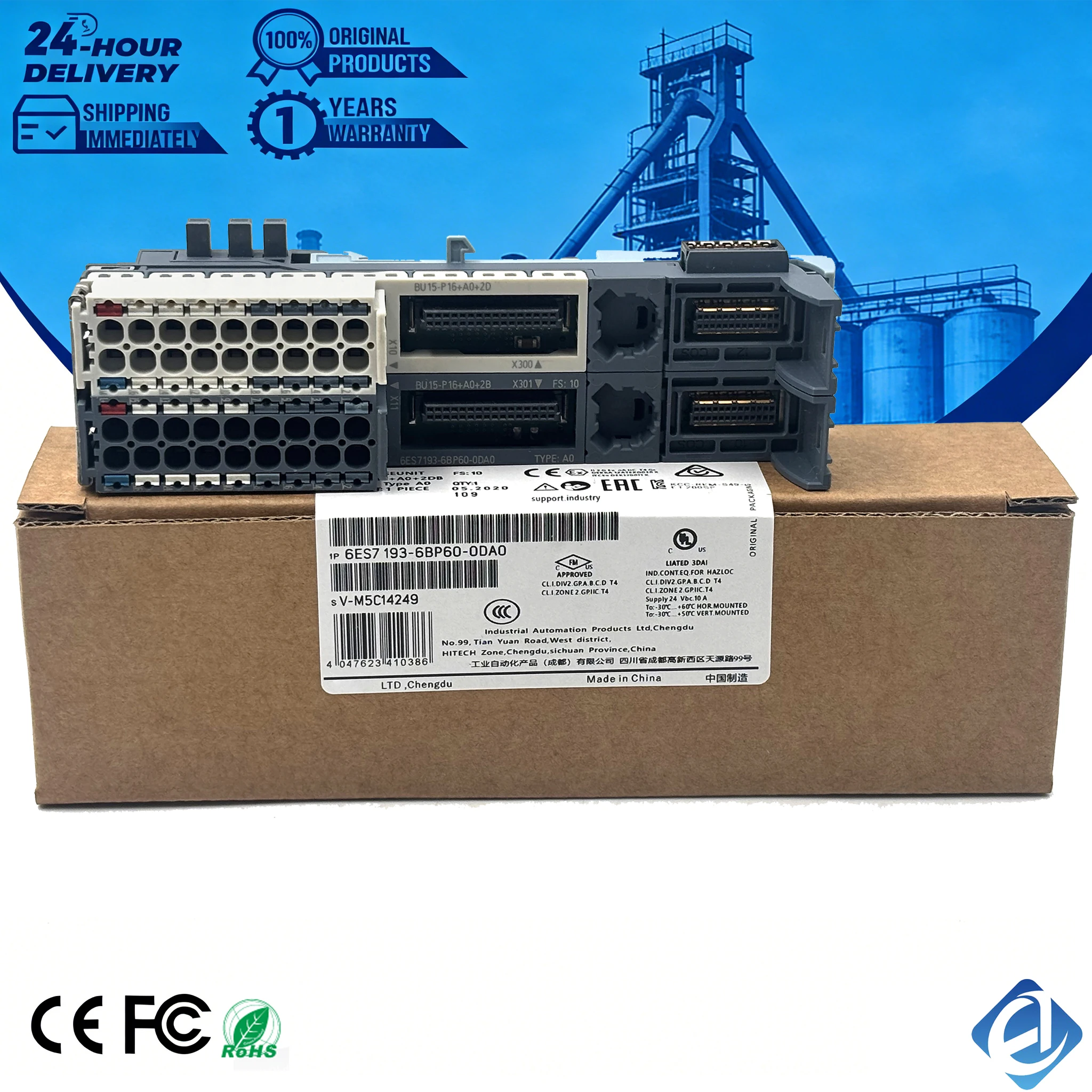 New Original 6ES7193-6BP60-0DA0 6ES7 193-6BP60-0DA0 SIMATIC ET 200SP PLC Baseunit Stock in Warehouse