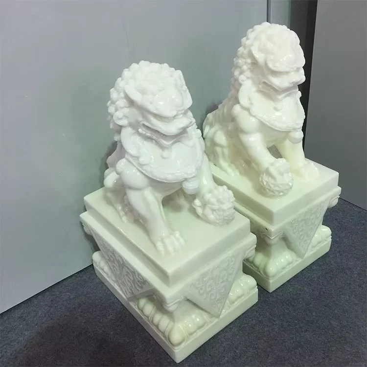 product hot sell white marble jade lion sculpture for home decoration-3