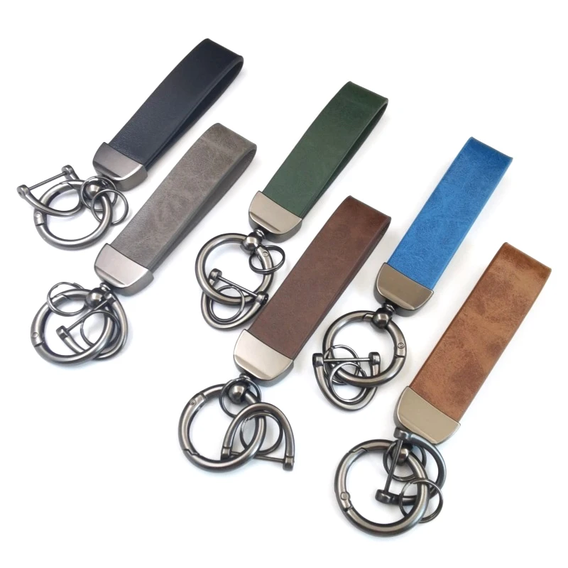 Wholesale Custom Blank Metal Keychain DIY Brown PU Leather Car