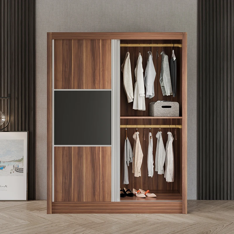 Modern  Melamine Queen Size Bedroom Furniture Set Wooden Sliding Door Wardrobe & Makeup Table Bedroom Furniture Set