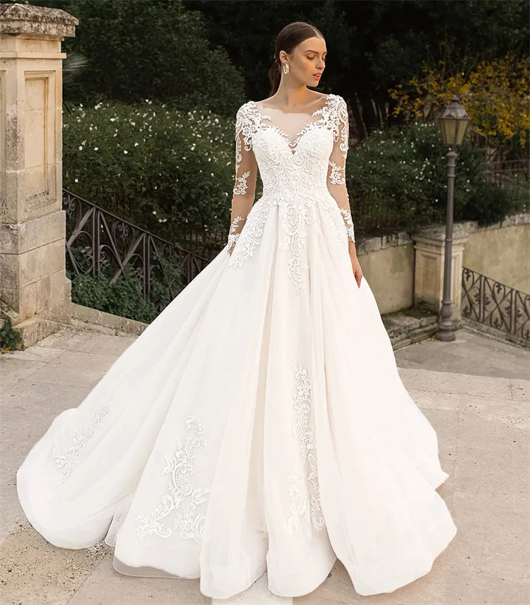 Mermaid Wedding Dresses New Simple Lace Sexy Little Train Slim Long Sleeve  Bridal Gown Wedding Dresses for Women 2023