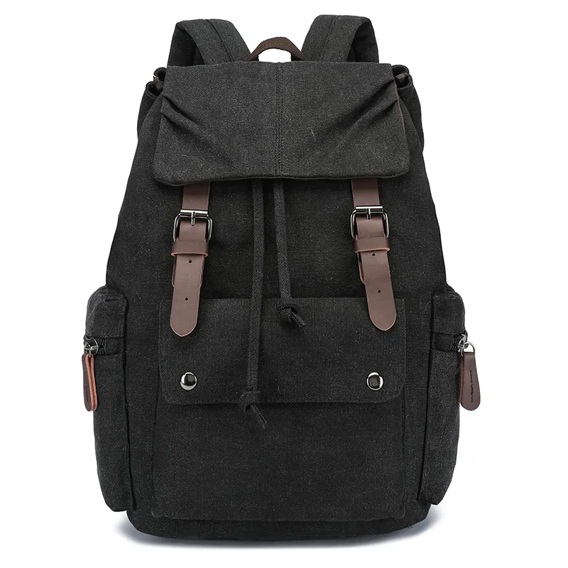 Trendy Cheap Drawstring Student Leisure Boys School Plain Canvas Backpacks  Men College Bags Laptop Backpack Bag
