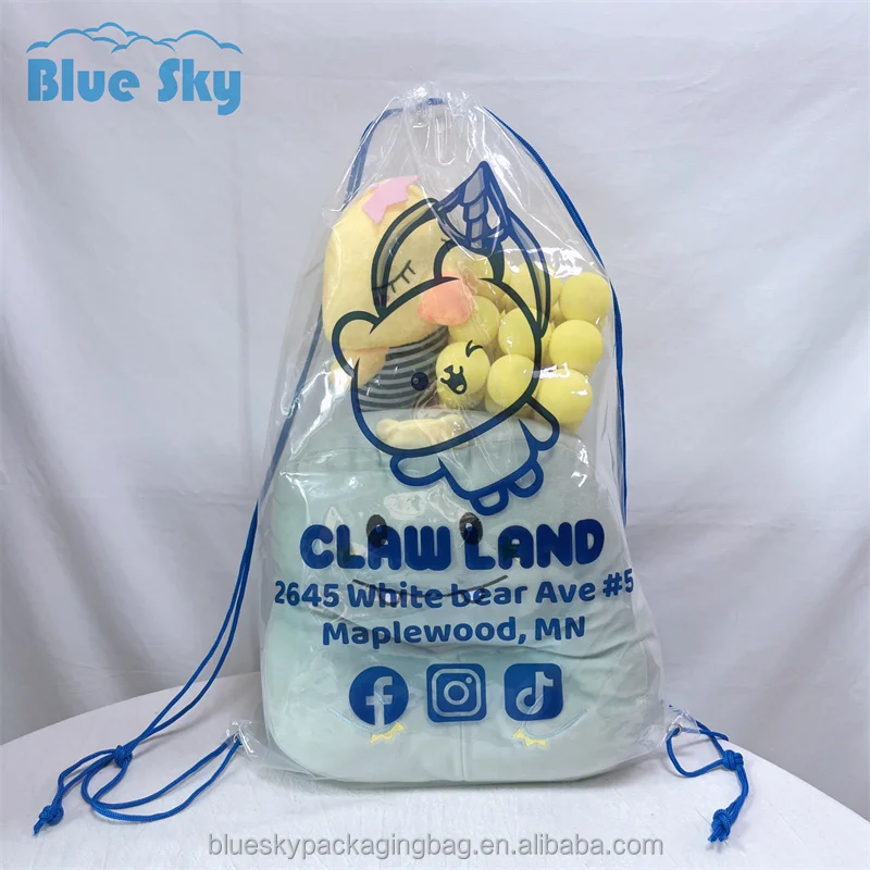 Waterproof PVC Plastic See through String Bags Clear Durable