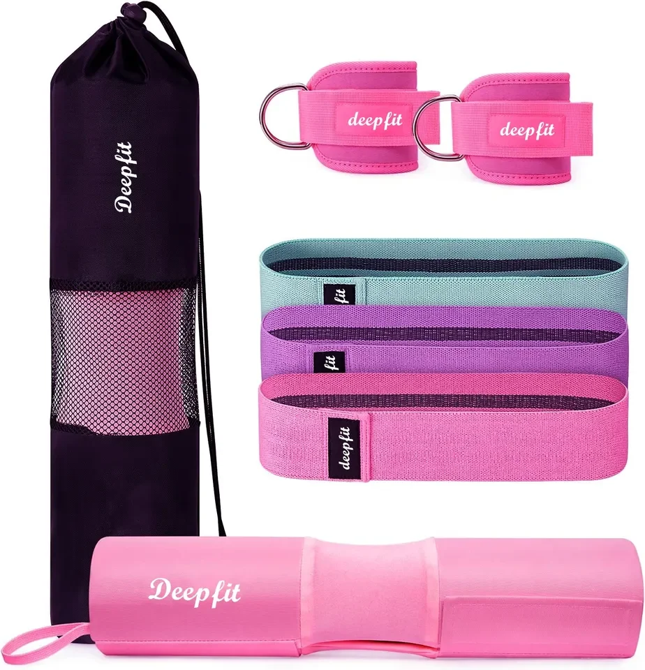 Custom Logo Pilates Kit Foam Squat Barbell Protection Pad Bars with Ankle Strap Powerlifting Weightlifting Belt for Hip Thrusts
