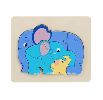 3D Wooden Puzzle Set Mom Baby elephant DIY Educational Toy jigsaw Toys for Kids Made from Natural Wood family puzzle