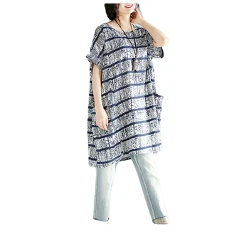 women short sleeve plus size round neck casual tunic top