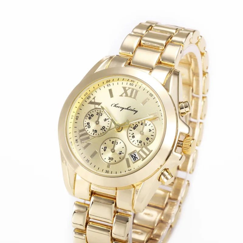 MK Style Two Tone Gold Color Quartz Movement Stainless Steel case Back Man and Lady Pair Couple Watch