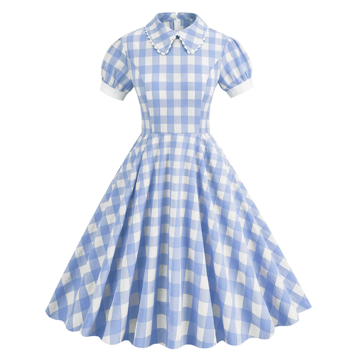 Shop Our Vintage 50s Rockabilly Party Dress with Plaid Lace Trim