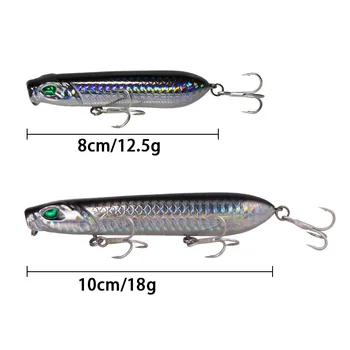 Premium Topwater Popper Bass Fishing Lure 80mm 12.5g & 100mm 18g Crank Bait Realistic Fish Attracting Carp – Popper – view 5