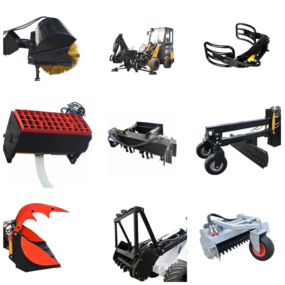 Front End Mini Tracked Wheel Skid Steer Loader Attachments Grader/Mulcher/Stump Grinder/Flail Mower/Snow Sweeper