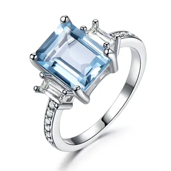 Ring stamping blanks Square Sky Blue Topaz engagement ring 925 sterling silver