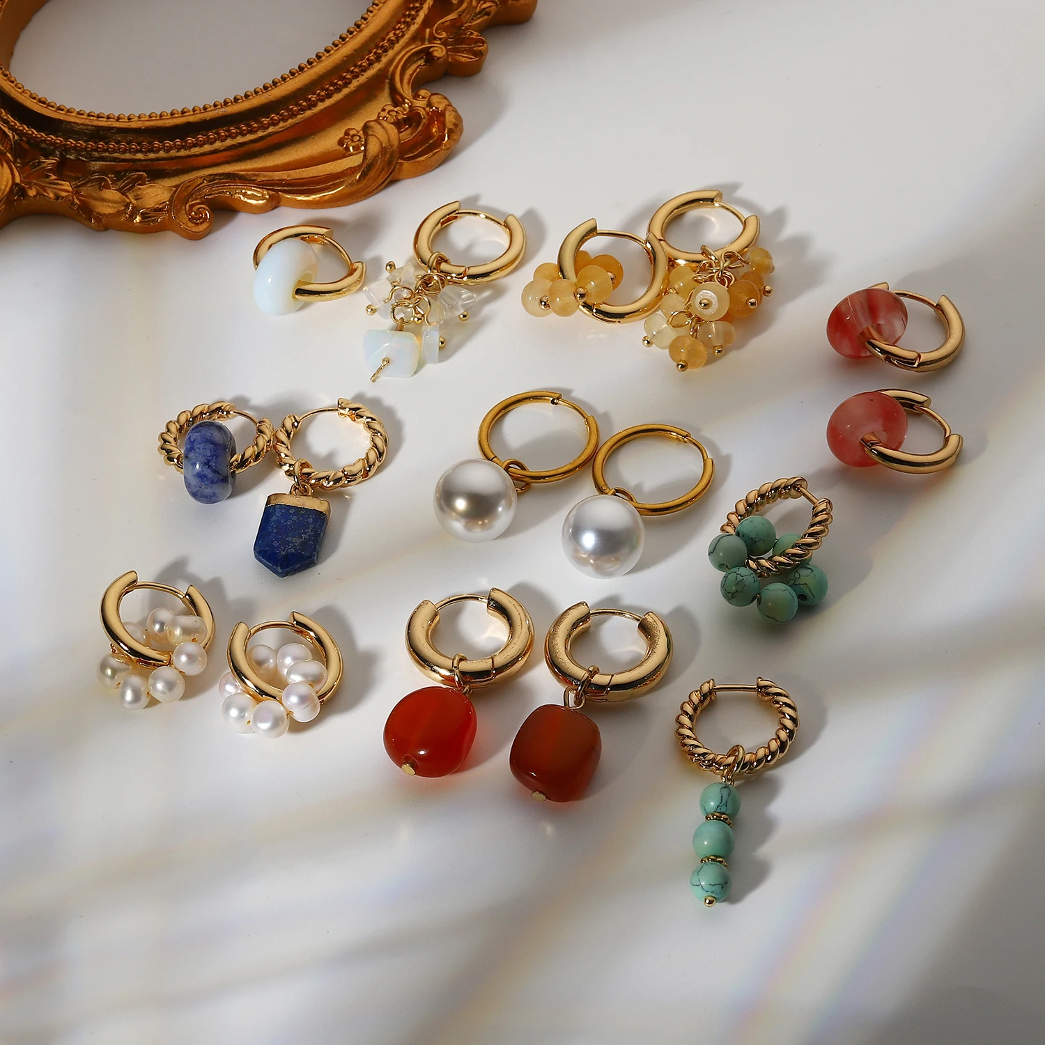 Colorful Lapis Jade Opal Freshwater Pearl Earrings Beads Semi-precious ...