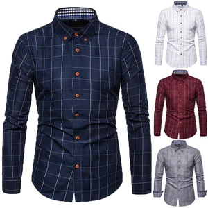 High Quality Plus Size Men's Shirts Business Checked Long Sleeve Slim Fit Dress Shirt Plaid Casual Boys Oversize Poplin Autumn