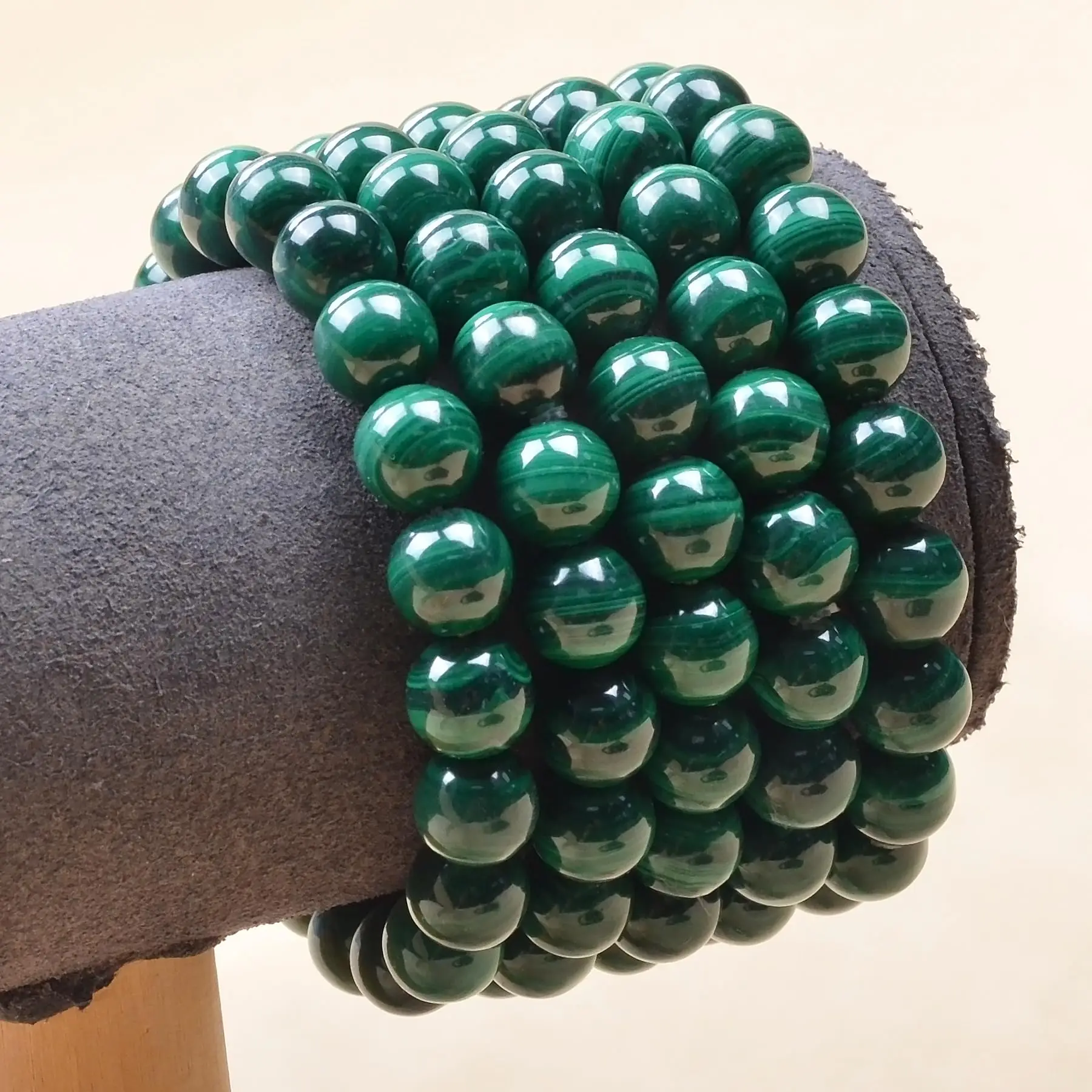 Handmade Stretch Bracelet With 10mm Green Malachite Beads | Natural Gemstone 4 thumbnail image