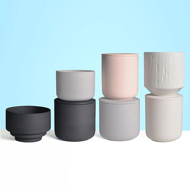 Nordic Custom Cute Matte Ceramic Candle Vessel White Round Candle Jar with Lid 8oz 10oz 12oz