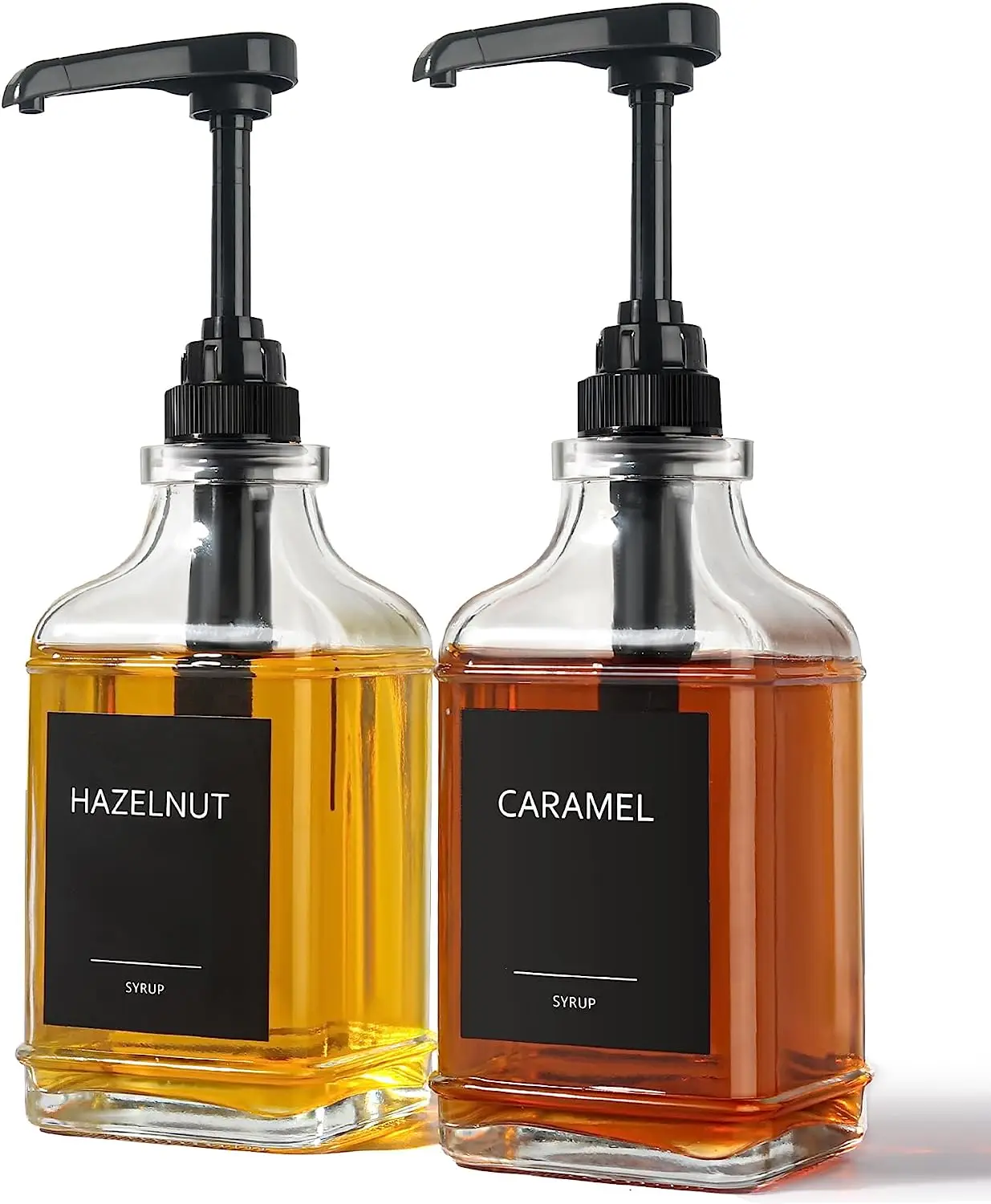 Premium Syrup Dispenser Coffee Pump Dispenser Square Glass Syrup Bottle With Pumps And Labels