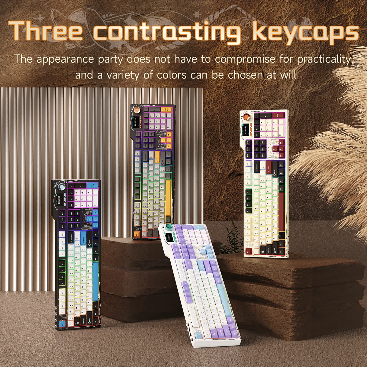 Kai Attackシルクスクリーン　ED50 Teclado Mecânico Ajazz AK35I V4 Sem Fio com RGB e 104 Teclas
