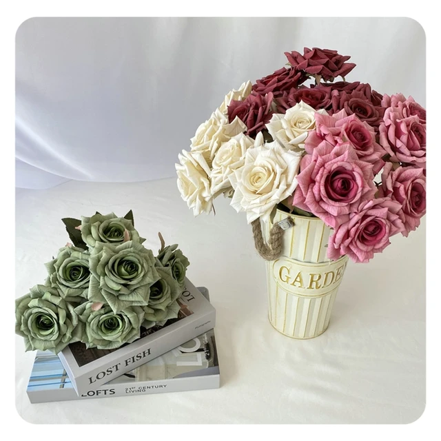 Wholesale Rose Artificial Flower Bulk Rose Bouquet Flower Backdrop Flowers Silk Rose 7 Head for Floral Arrangement Wedding Decor