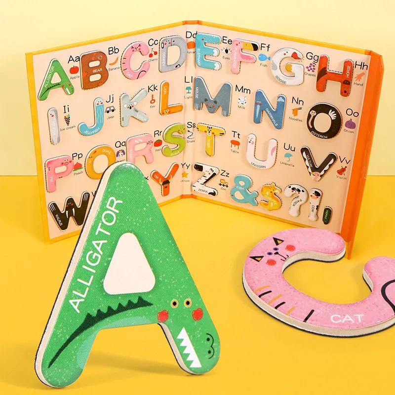 Baby letter recognition matching magnetic jigsaw books Children's puzzle folding portable books early education toys for kids