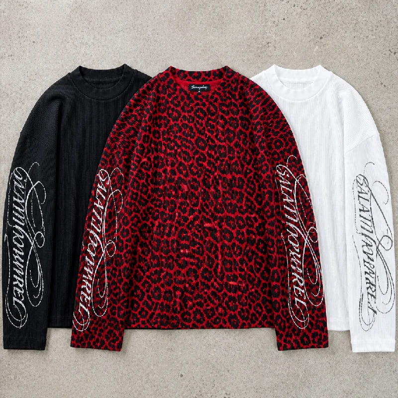 Men Drop Shoulder Oversized Baggy Graphic Digital Printing Heavy Weight Cotton Waffle Boxy Cropped Long Sleeve T Shirt