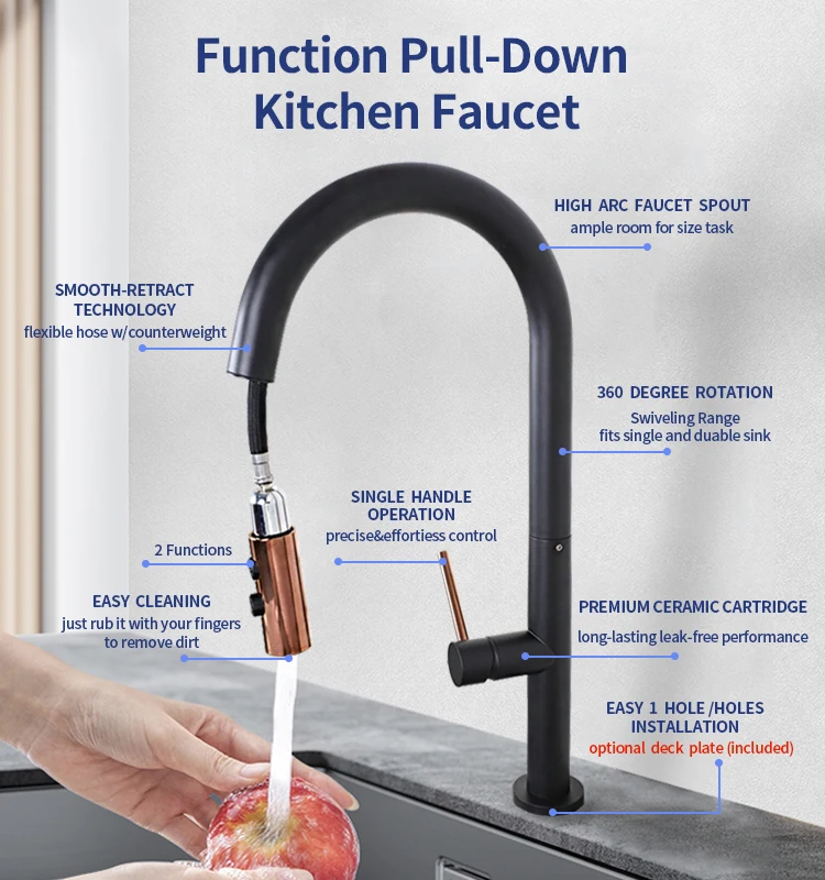 2021 Chinese kitchen faucets stainless steel matte black kitchen faucet with pull out spout