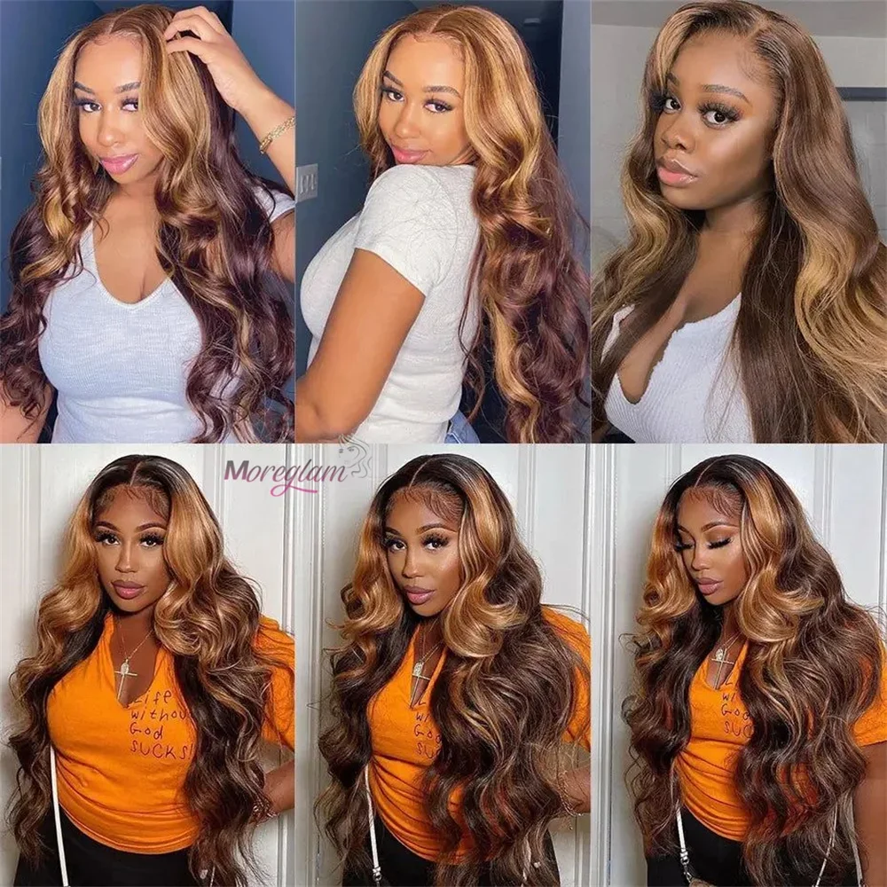 Blonde Highlight Lace Frontal Wigs for Black Women 180% Density Body Wave Malaysian Remy Human Hair_voghion.com