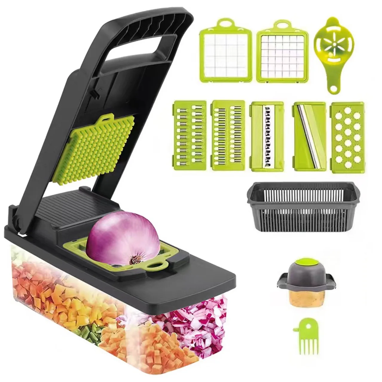 Manual Mandoline Fruit Vegetable Cutter Onion Dicer Veggie Slicer Vegetable Chopper Hot Selling Kitchen Multi 14 in 1 10 Pcs