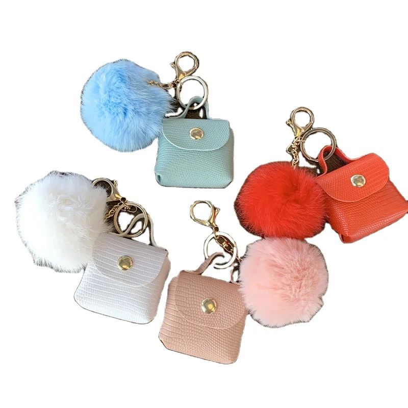 Portachiavi Bling Rose con pompon in pelliccia di visone - Borsa di