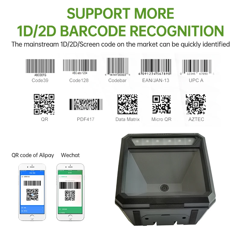 1d 2d Qr Code Desktop Wired Barcode Scanner Portable Auto Fast Scanner ...