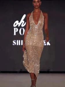 Bettergirl 2026 Fashion Luxury V-neck Sexy Backless Beaded Long Dress Tight Sexy Party Evening Dress
