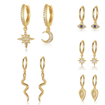 fashion 925 sterling silver moon snake smile hoop earrings 18K gold plated sterling silver huggies earrings women
