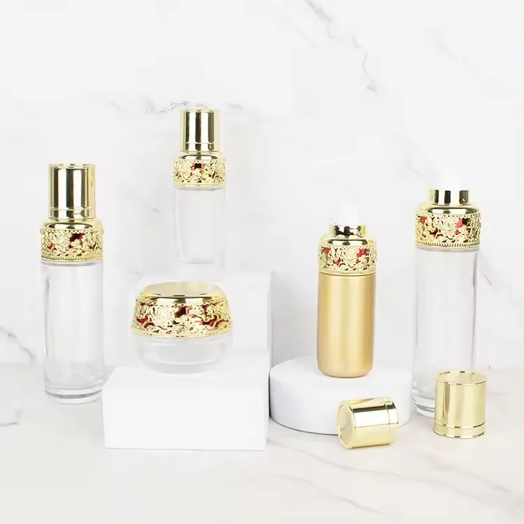 Classical luxury oem/odm glass container lotion toner cream serum packaging set cosmetic high quality skincare packaging