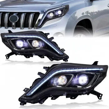 YBJ car accessories Modify Double Optical Lens Led Headlights For Toyota Land Cruiser Prado FJ150 2014-2017 DRL High Low Beam