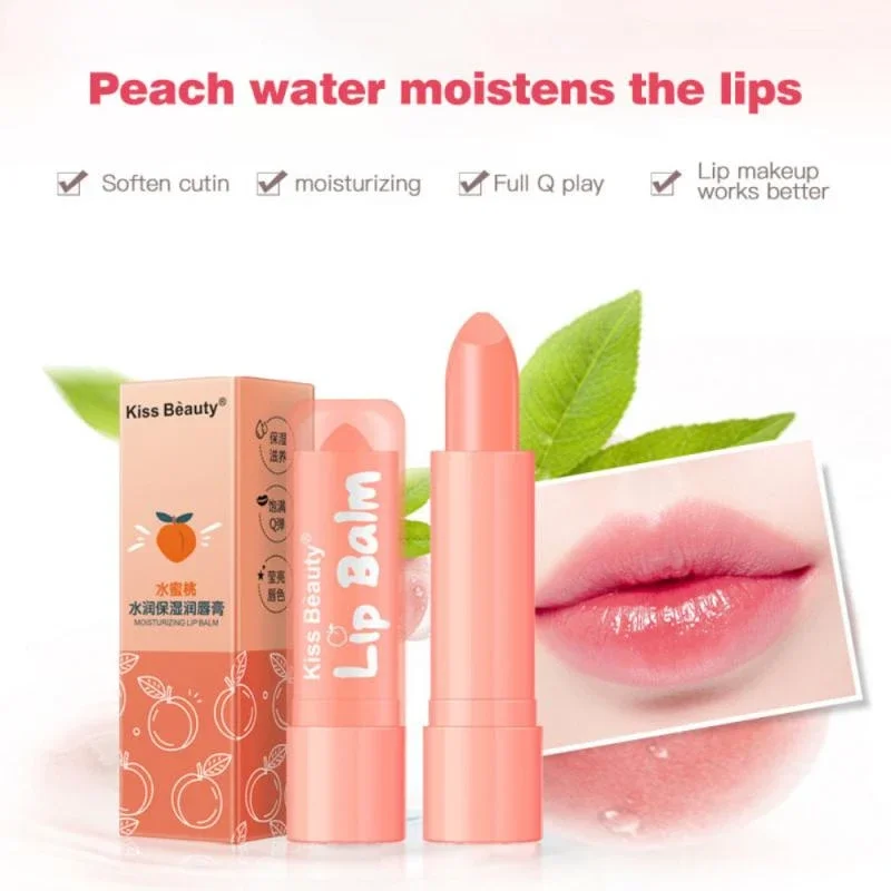 Kiss Beauty Peach Lip Balm Moisturizing Hydrates Long-lasting Lip Care Tools Make up Cosmetics Lipstick Waterproof Stick Female