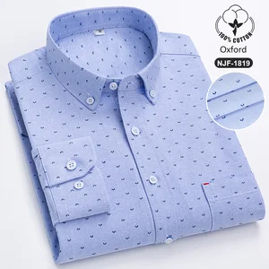 Stylish Loose Print Long Sleeve Plus Size Custom 100% Cotton Sublimation High Quality Shirts for Men OEM