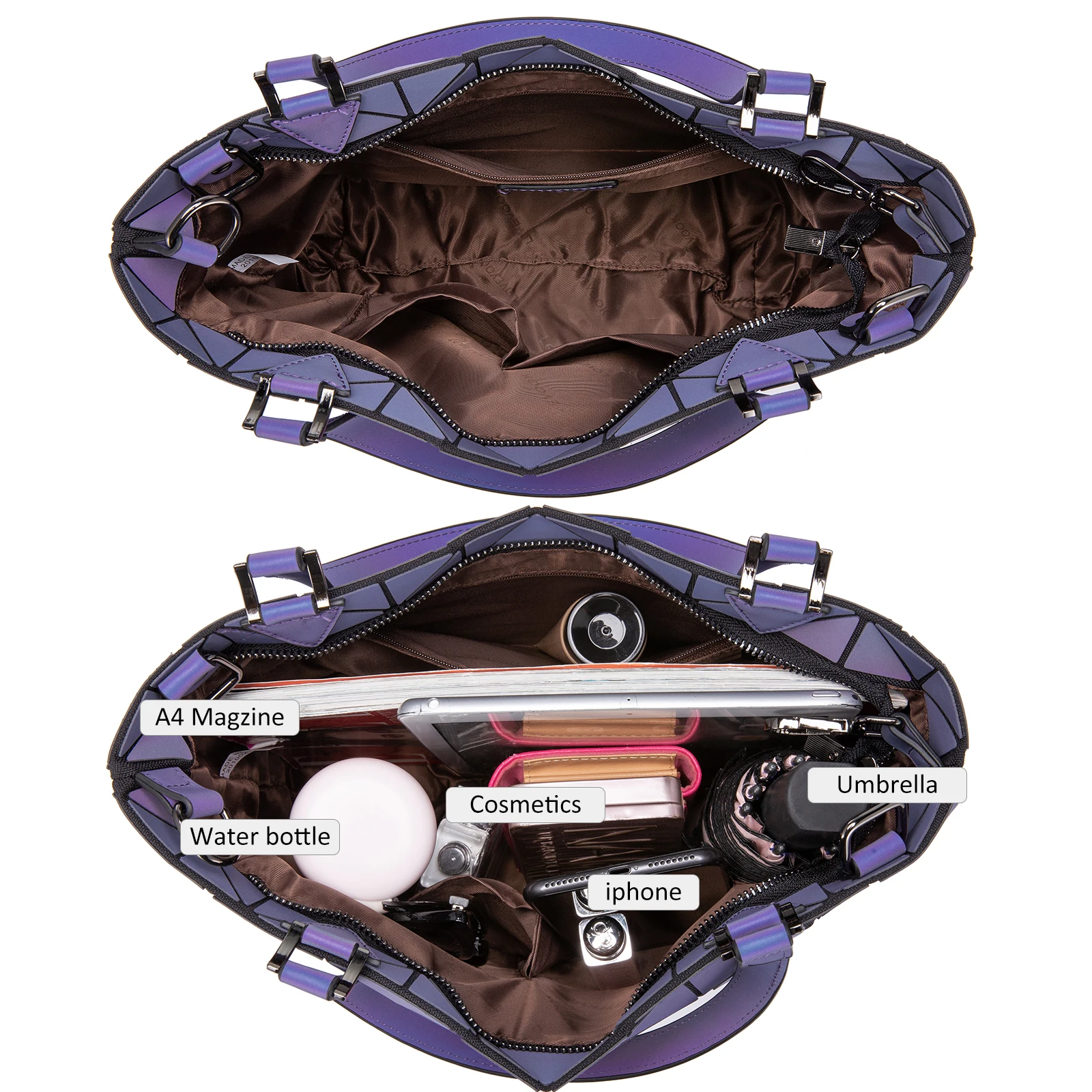 Sac Fourre-tout Holographique Réfléchissant - Design Géométrique Lumineux - Neuf
