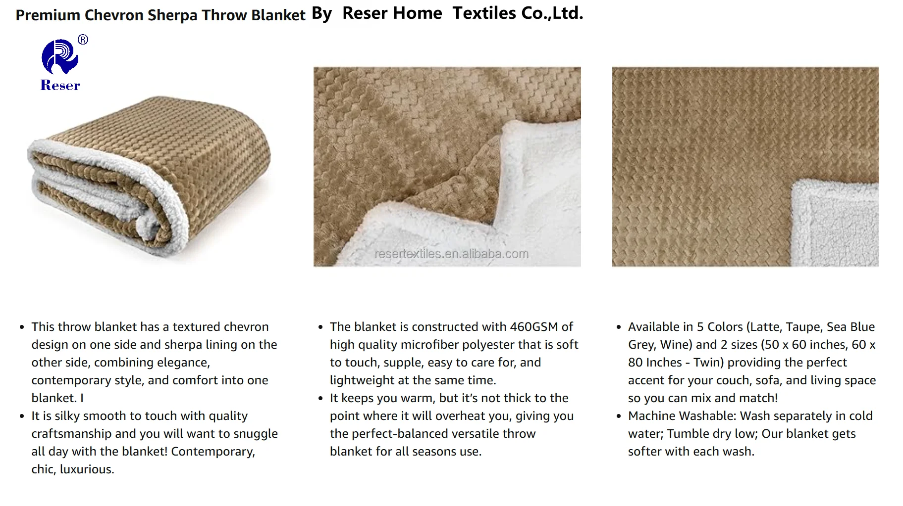 Eco-friendly Cozy 50x60 Reversible Sherpa Chevron Jacquard Weave Textured Blanket Soft Beige Flannel Fleece Throw for Sofa Bed